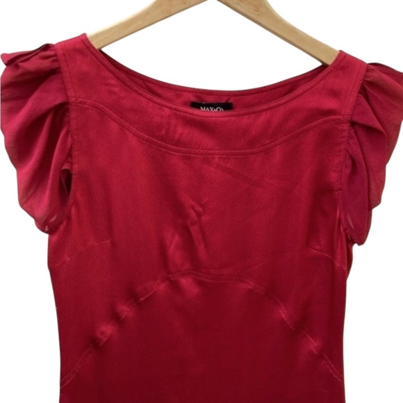 Max Studio 100% Silk Dress Sheer Sleeves Red Size 2 - Picture 4 of 5